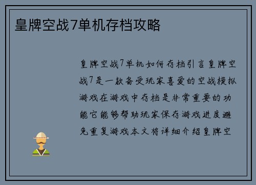 皇牌空战7单机存档攻略